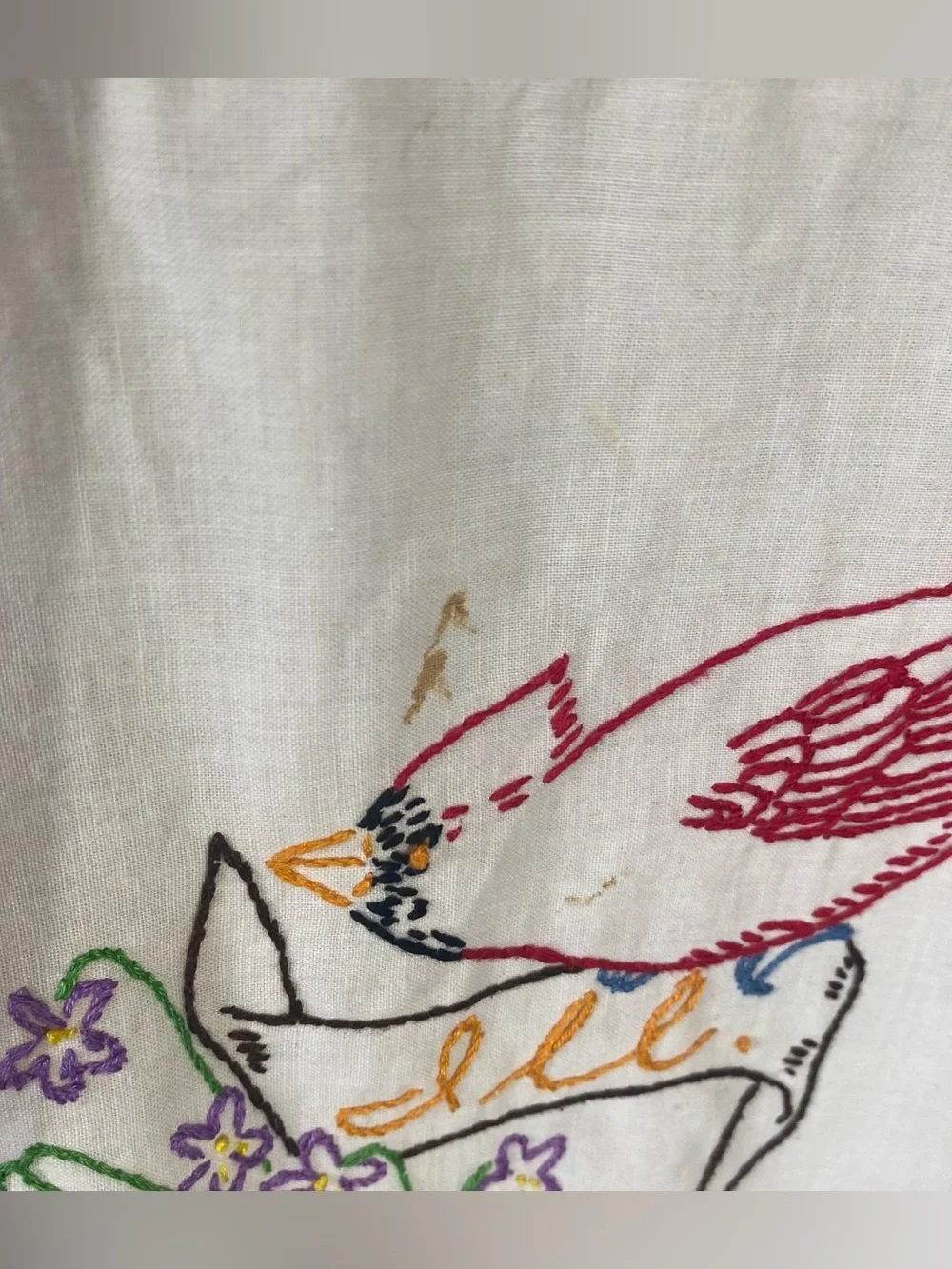 Vintage Embroidered State Bird Blocks Quilt 50 States 96” X 109”